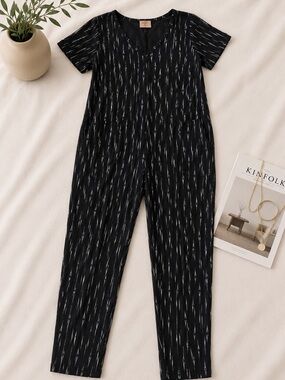 Smash + Tess Black V-Neck Short Sleeve Patterned Jumpsuit